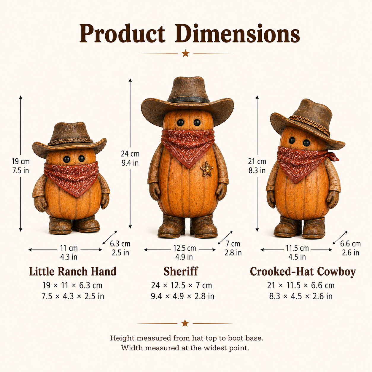 The Pumpkin Posse – Vintage Western Pumpkin Cowboy Figurines, Set of 3-HandPrint