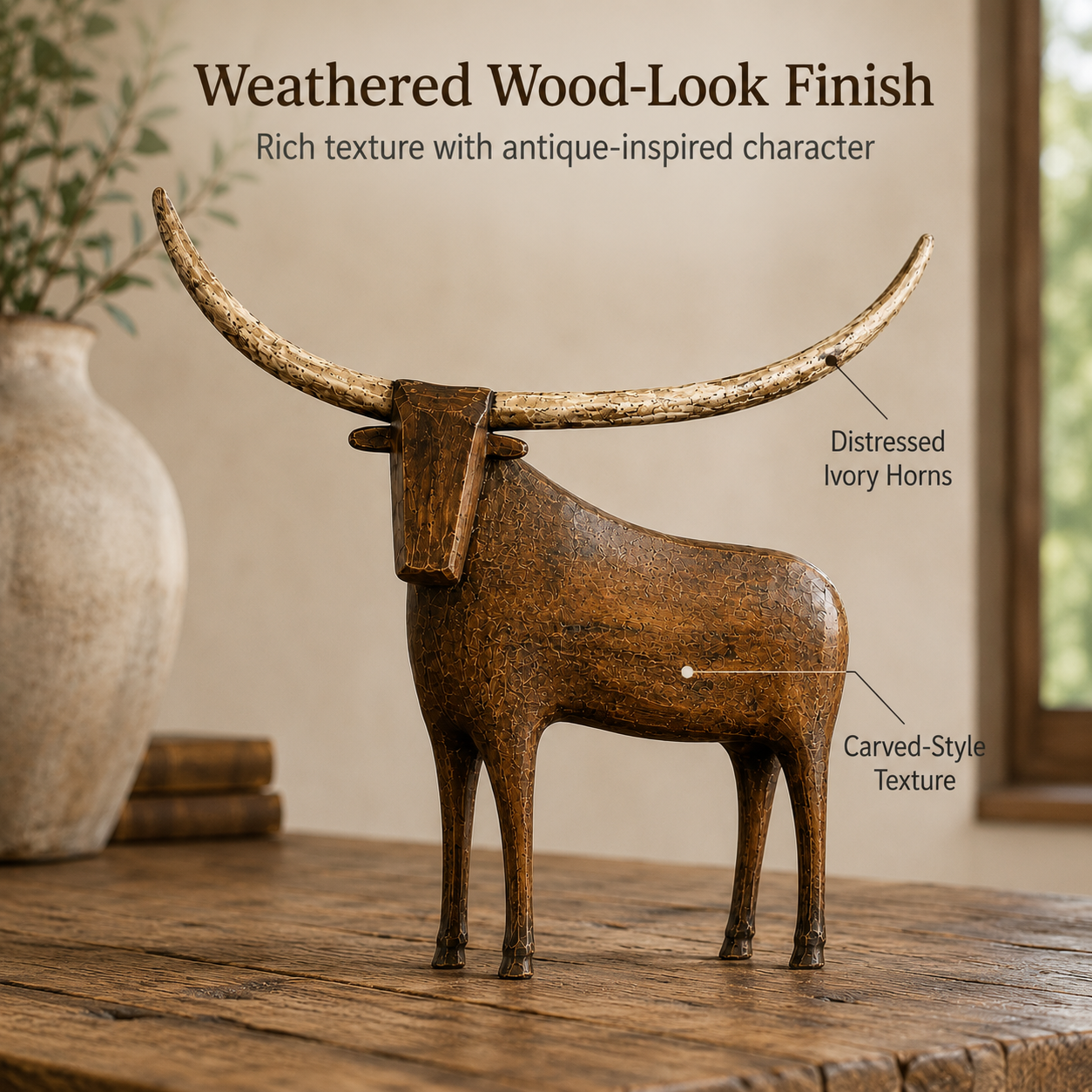 Vintage Longhorn Bull Sculpture-HandPrint