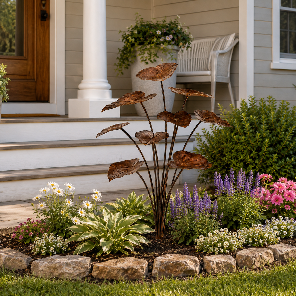 Rustic Metal Lotus Leaf Garden Stake-HandPrint