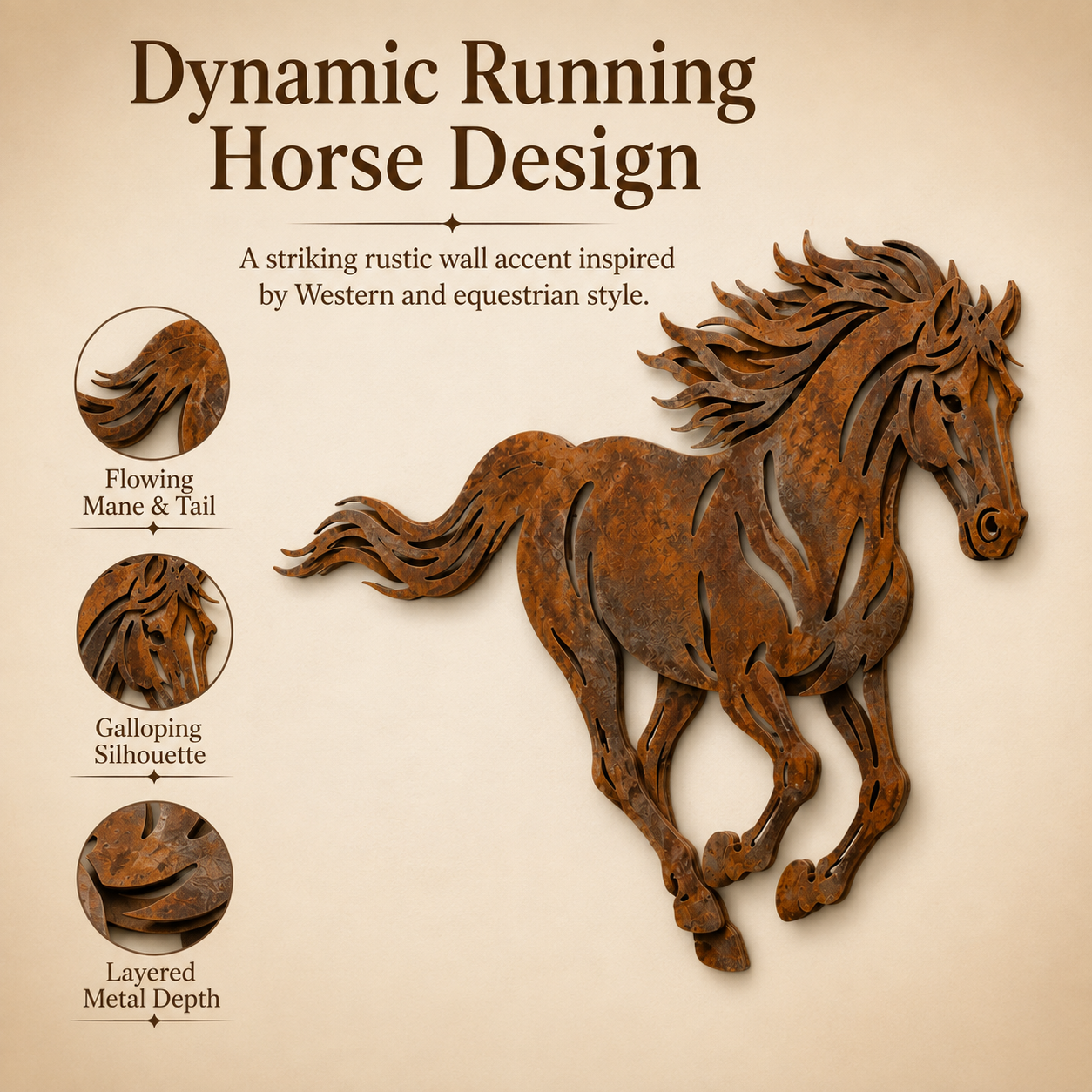 Rustic Running Horse Metal Wall Decor-HandPrint