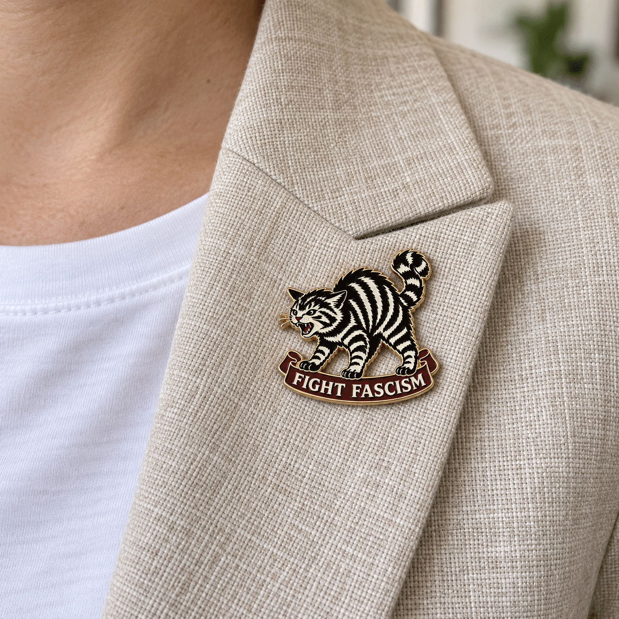 Fight Fascism Cat Pin-HandPrint