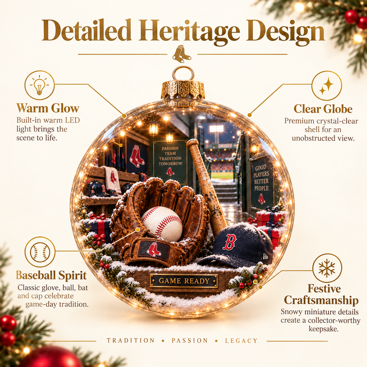 🎄 Go Sox — Light-Up Baseball Diorama Ornament-HandPrint