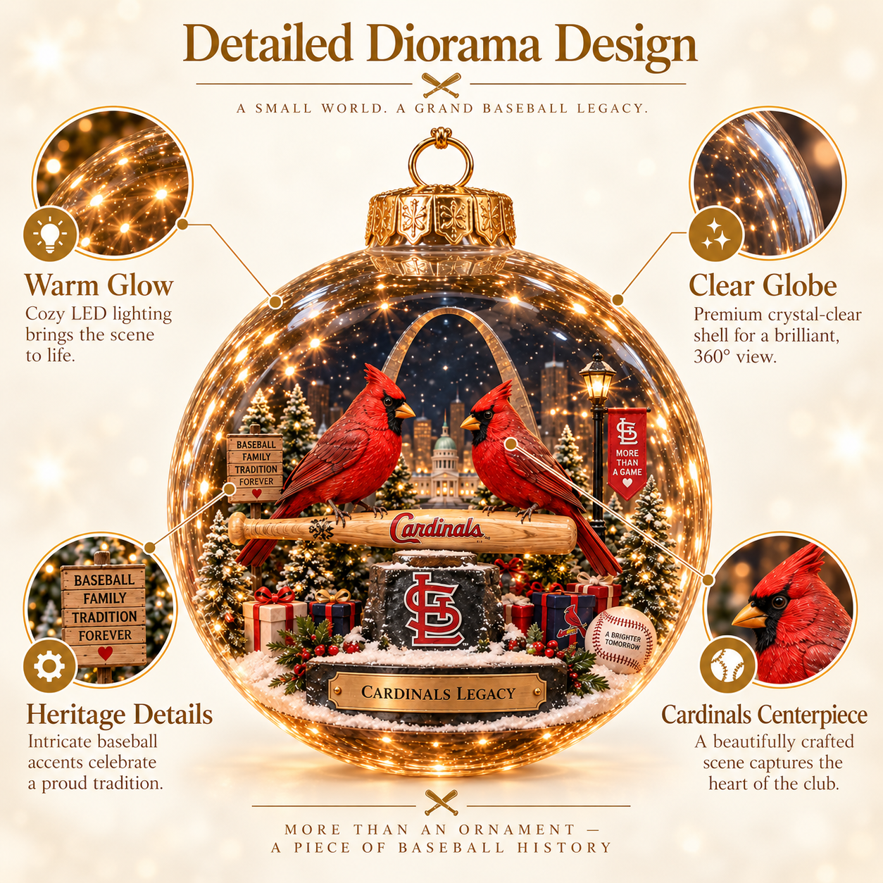 🎄 Go Cards — Light-Up Baseball Diorama Ornament-HandPrint