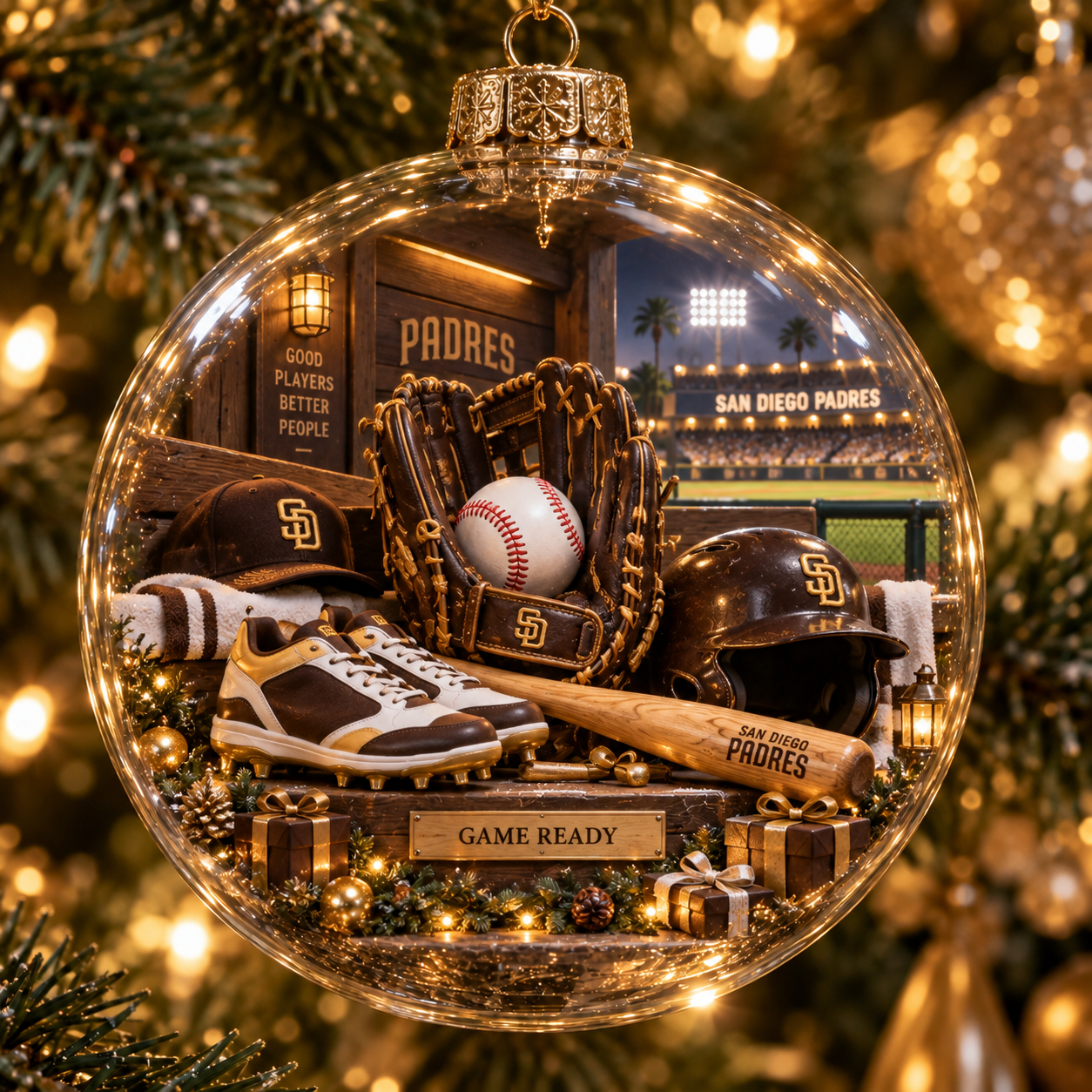 ⚾🎄 Faith. Family. Baseball. – Light-Up Baseball Heritage Christmas Ornament-HandPrint