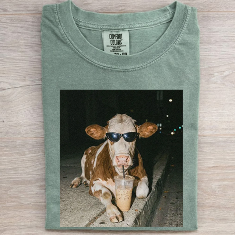 Cow Drinking Iced Coffee T-shirt-NaturexCraft