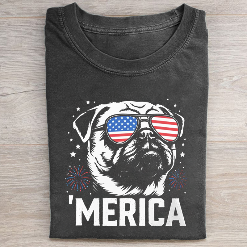 Patriotic Pug Merica T-shirt-NaturexCraft