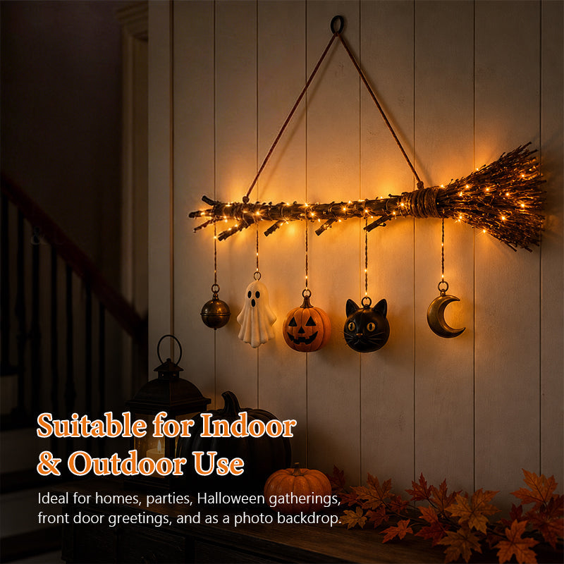 🎃 Halloween Luminous Witch Broom Wall Hanging Decor 🧹-HandPrint