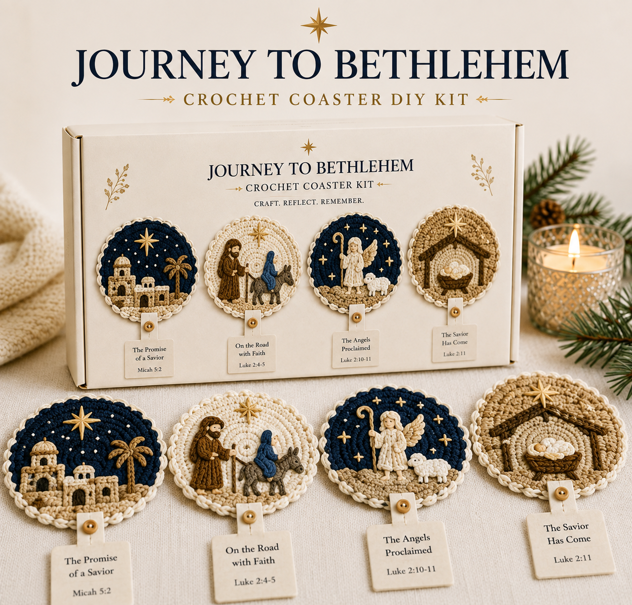🔥LAST DAY 49% OFF - 🧶Nativity Crochet Coaster DIY Kit-HandPrint