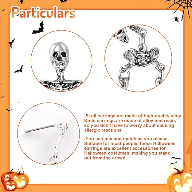 🎃💀2-Pack Halloween Punk Gothic Skull Earrings-HandPrint
