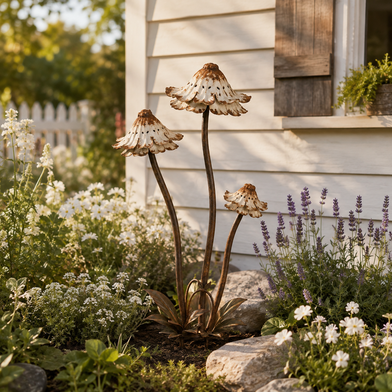 Vintage Distressed Metal Flower Garden Stake-HandPrint