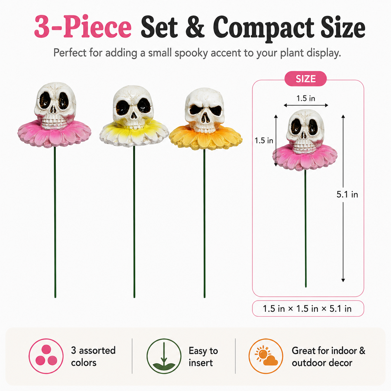 3pcs/Lot Gothic Dark Skull And Flower Figurine-HandPrint
