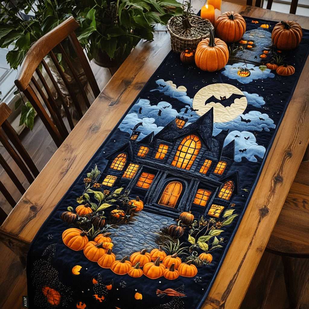 Haunted House Halloween Quilted Table Runner NCU0PD691-HandPrint
