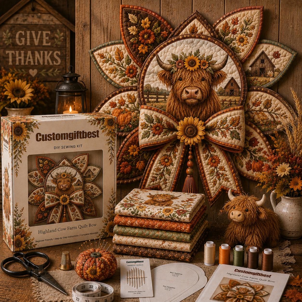 Thanksgiving Quilt Bow DIY Sewing Kit-HandPrint