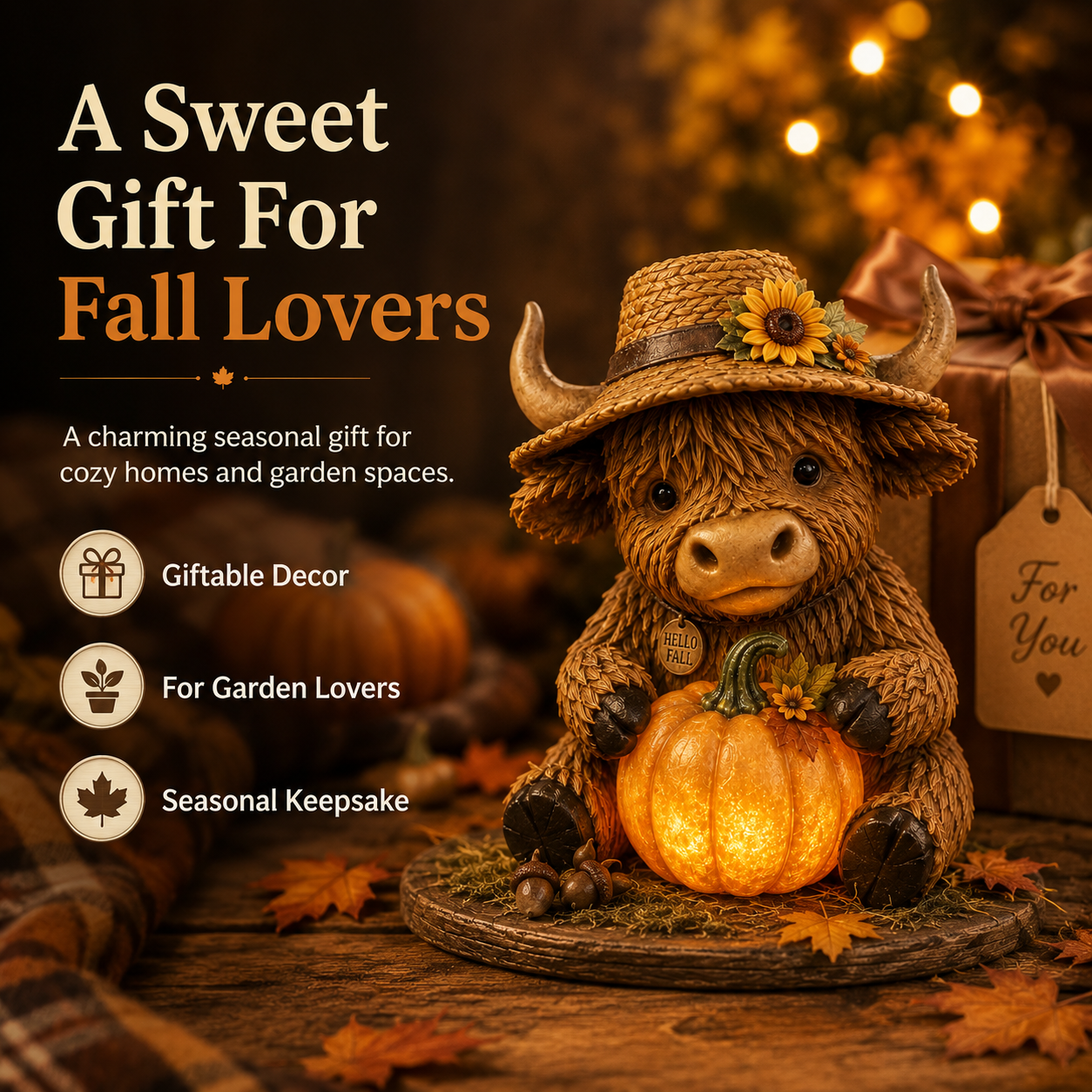 Solar Highland Cow Pumpkin Light-HandPrint