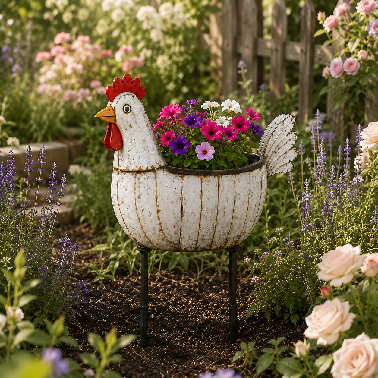 Rustic Hen Garden Stake Planter-HandPrint