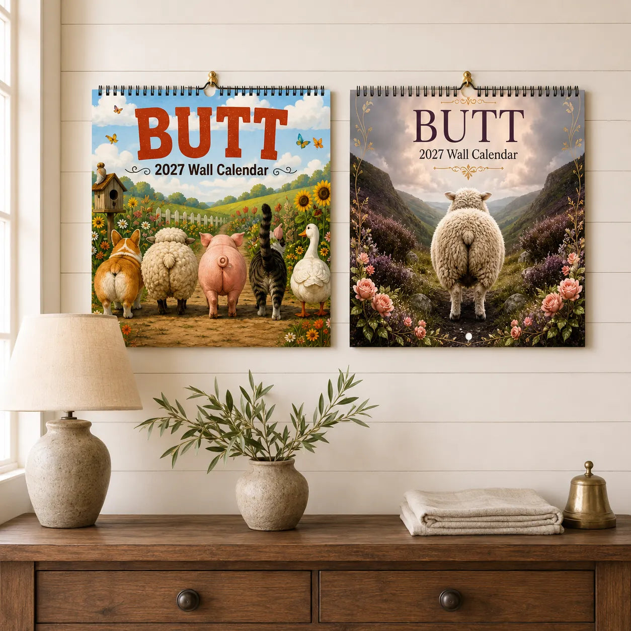 🍑🐾 BUTT Seriously… 2027 Funny Animal Wall Calendar-HandPrint