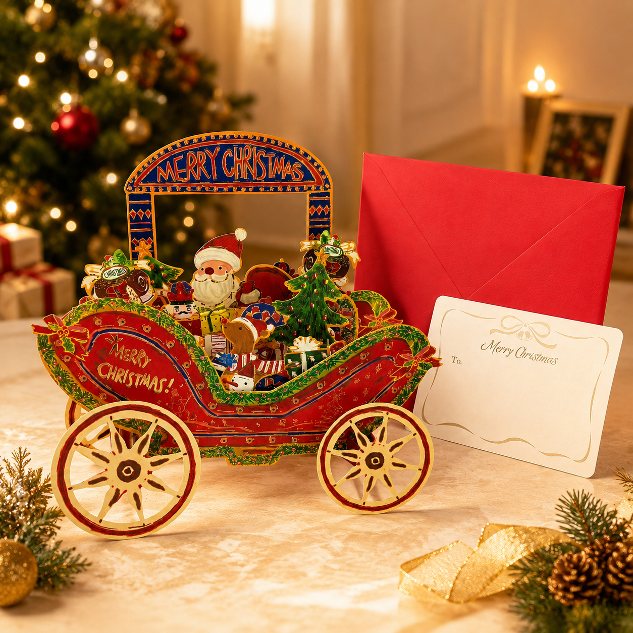🔥 70% OFF — 3D Christmas Carriage Pop-Up Greeting Card Set 🎅🎄-HandPrint