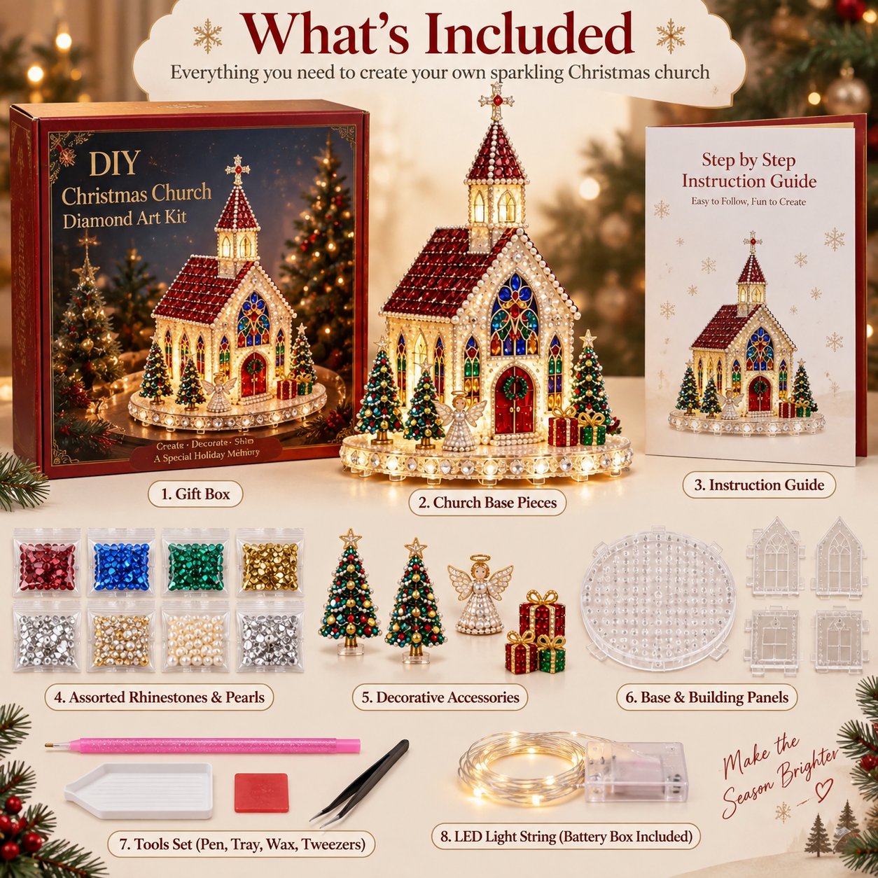 Last Day 70% OFF –✨🔥 Sparkling Christmas Church DIY Gem Art Kit-HandPrint