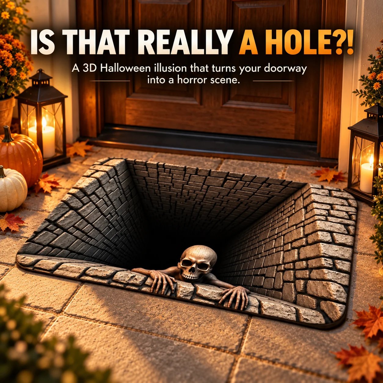 🎃 3D Halloween Horror Floor Mat – Spooky Skull Illusion Door Rug-HandPrint