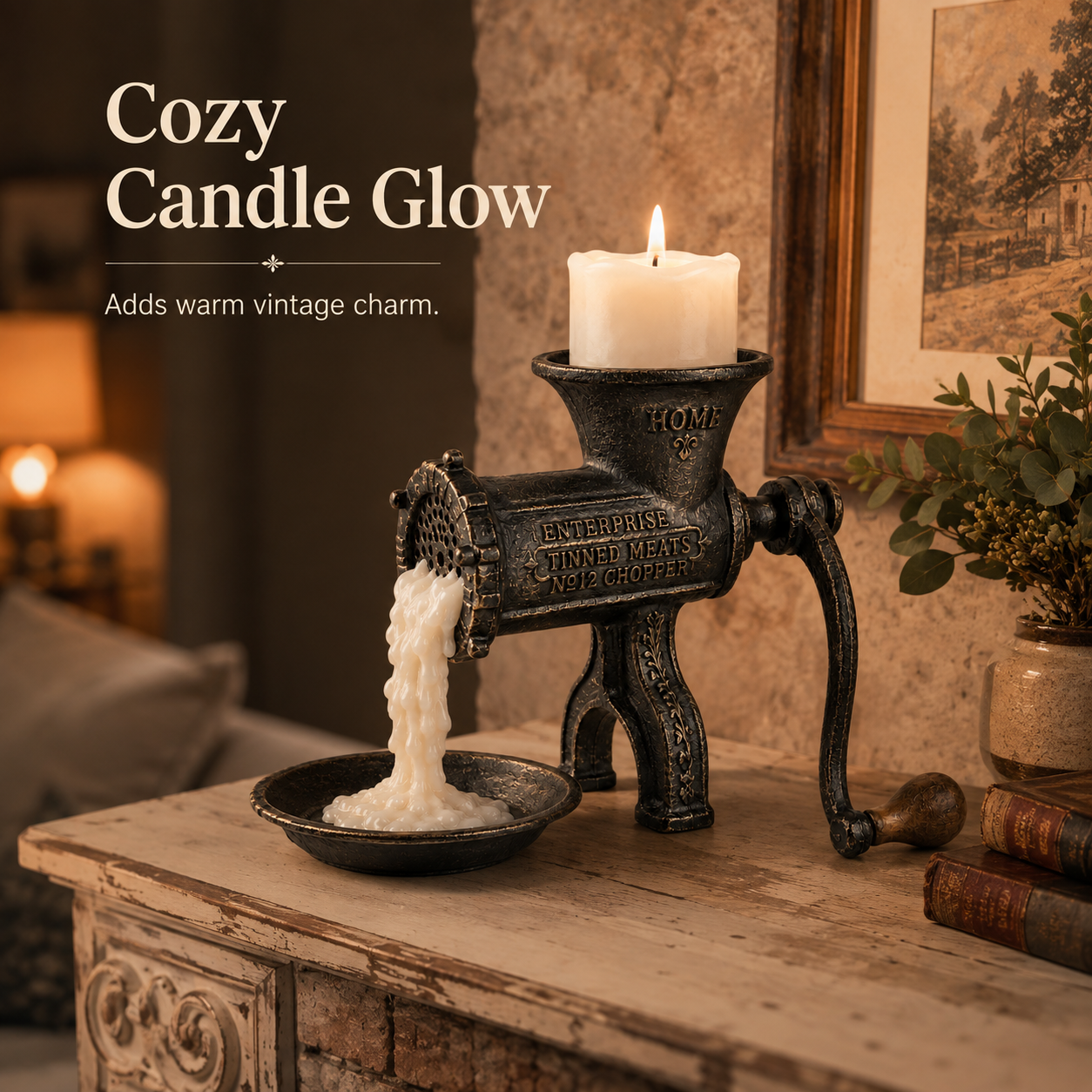 Vintage Meat Grinder Candle Holder-HandPrint
