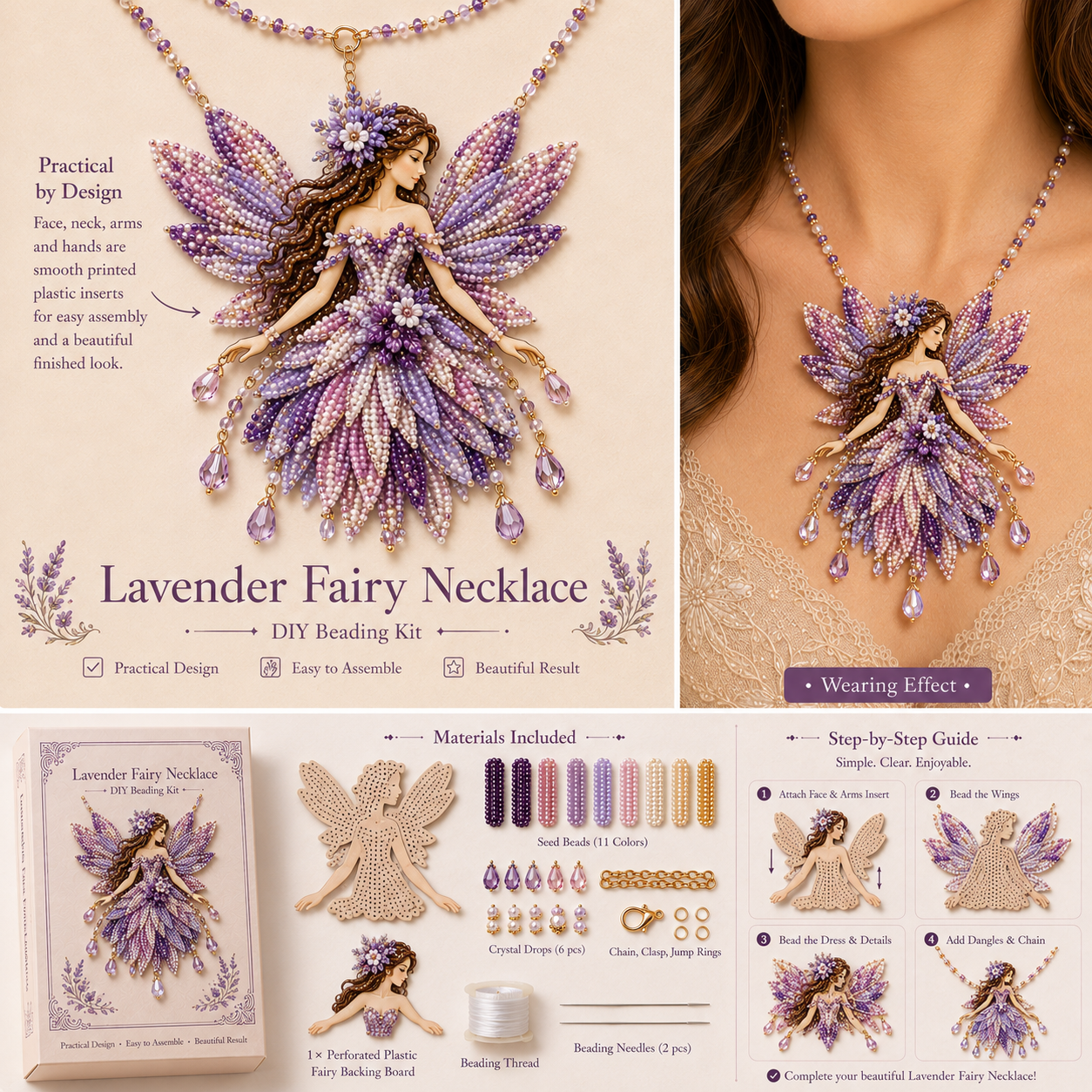 DIY Fairy Necklace Beading Kit, Seed Bead Jewelry Making Craft-HandPrint