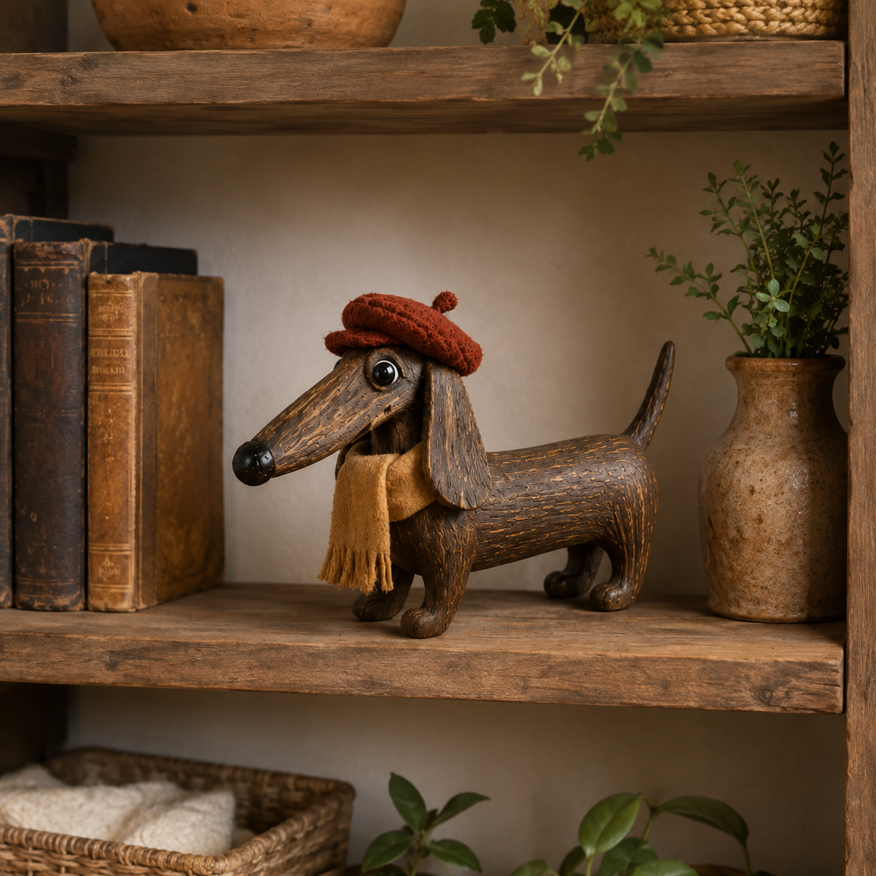 Rustic Gentleman Dachshund Wooden Figurine-HandPrint