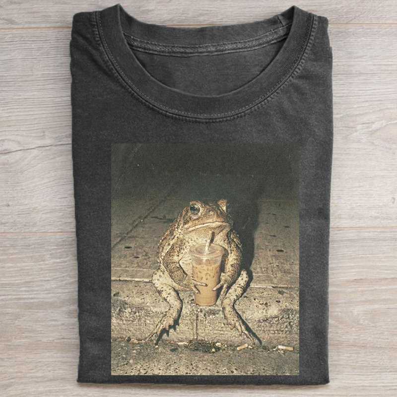 Toad Drinking Iced Coffee T-shirt-NaturexCraft