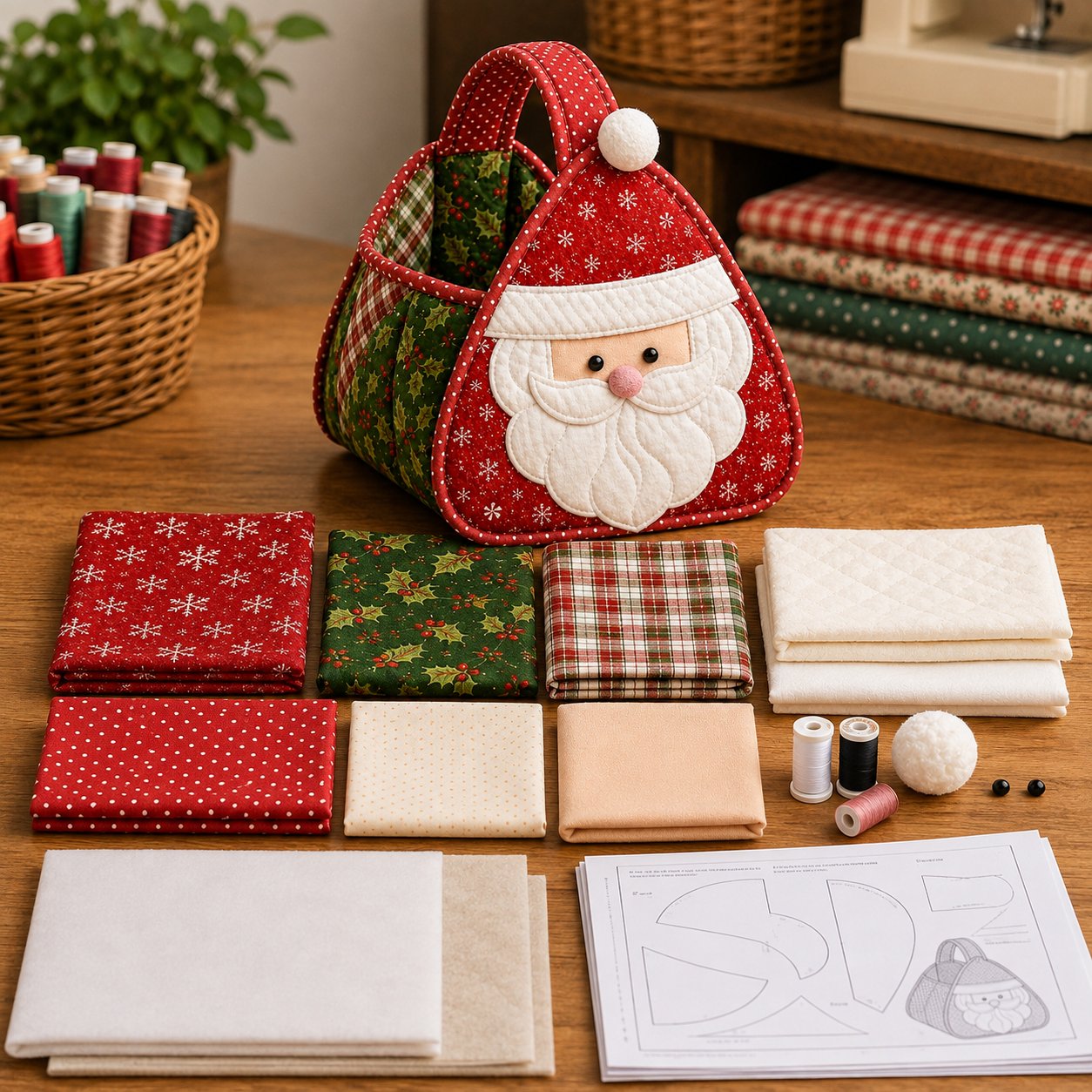 Christmas Quilted Carry Basket Sewing Kit-HandPrint