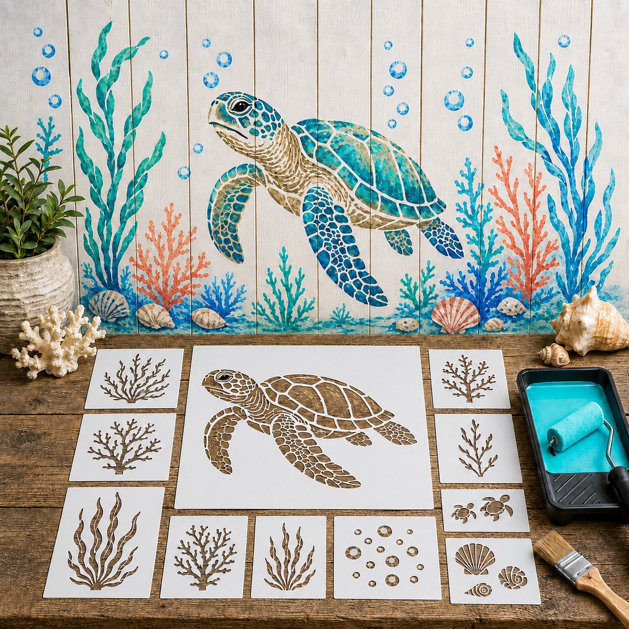 🔥 LAST DAY 49% OFF – 🐙Reusable Ocean Octopus Mural Stencil Set | Bring Plain Walls & Fences to Life with a Bold Underwater Scene 🌊🎨✨-HandPrint