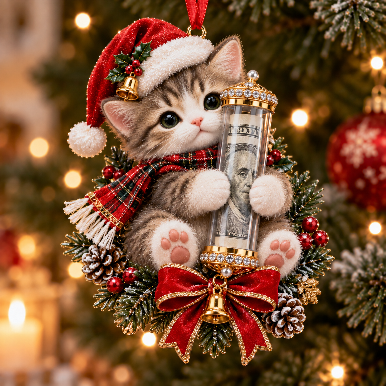🎁Christmas Cute Animal Cash Gift Ornament – Holiday Tree Decoration🎄💵-HandPrint