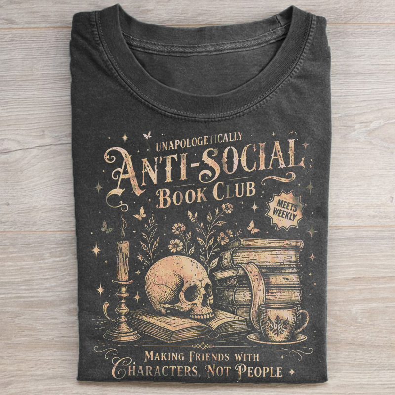 Vintage Anti-Social Book Club T-shirt-NaturexCraft