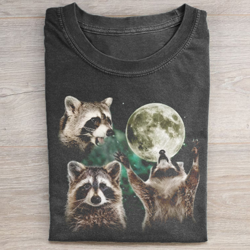Three Raccoons Retro Graphic T-shirt-NaturexCraft