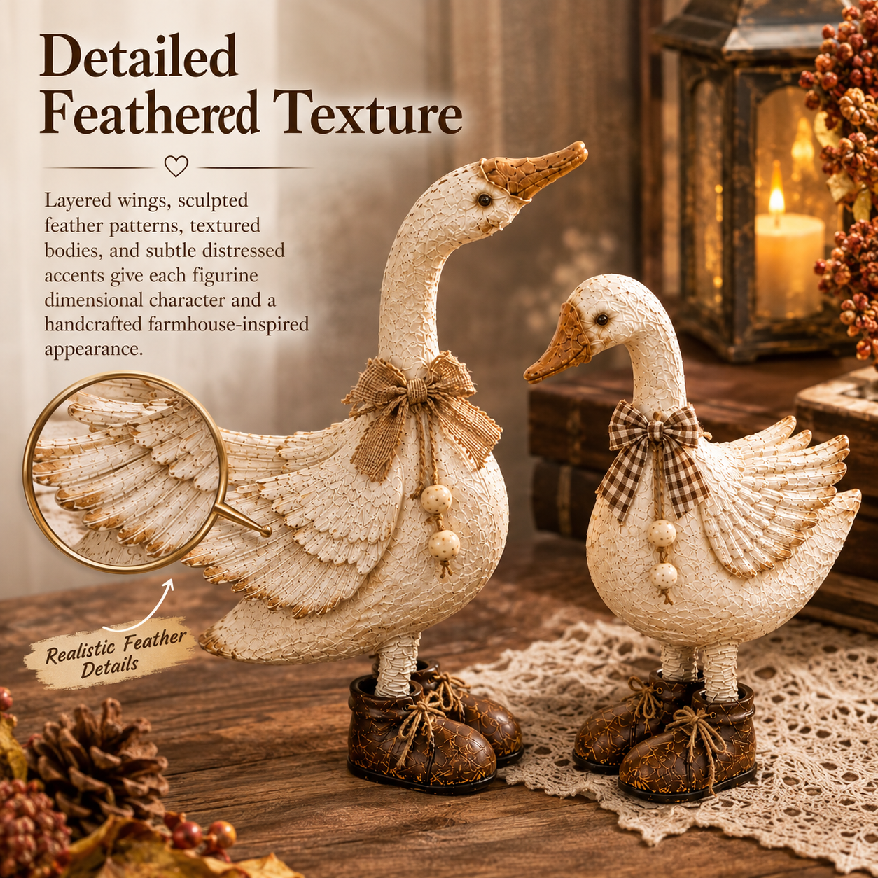 Rustic Farmhouse Goose Figurines Set of 2-HandPrint