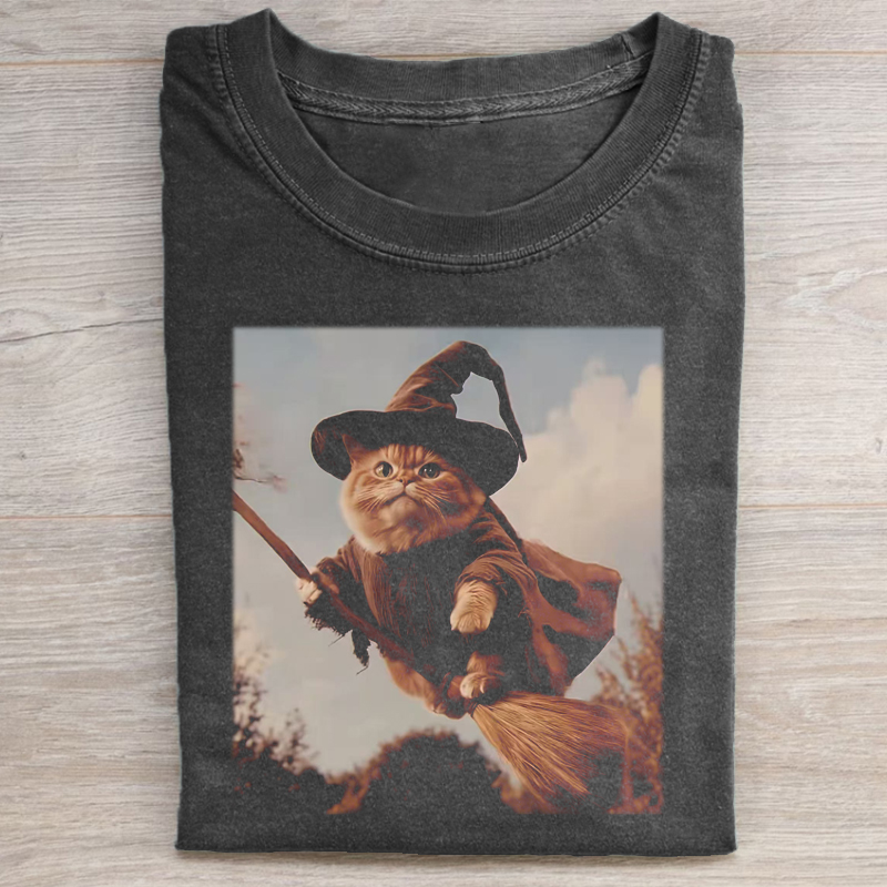 Vintage Witch cat T-shirt-NaturexCraft