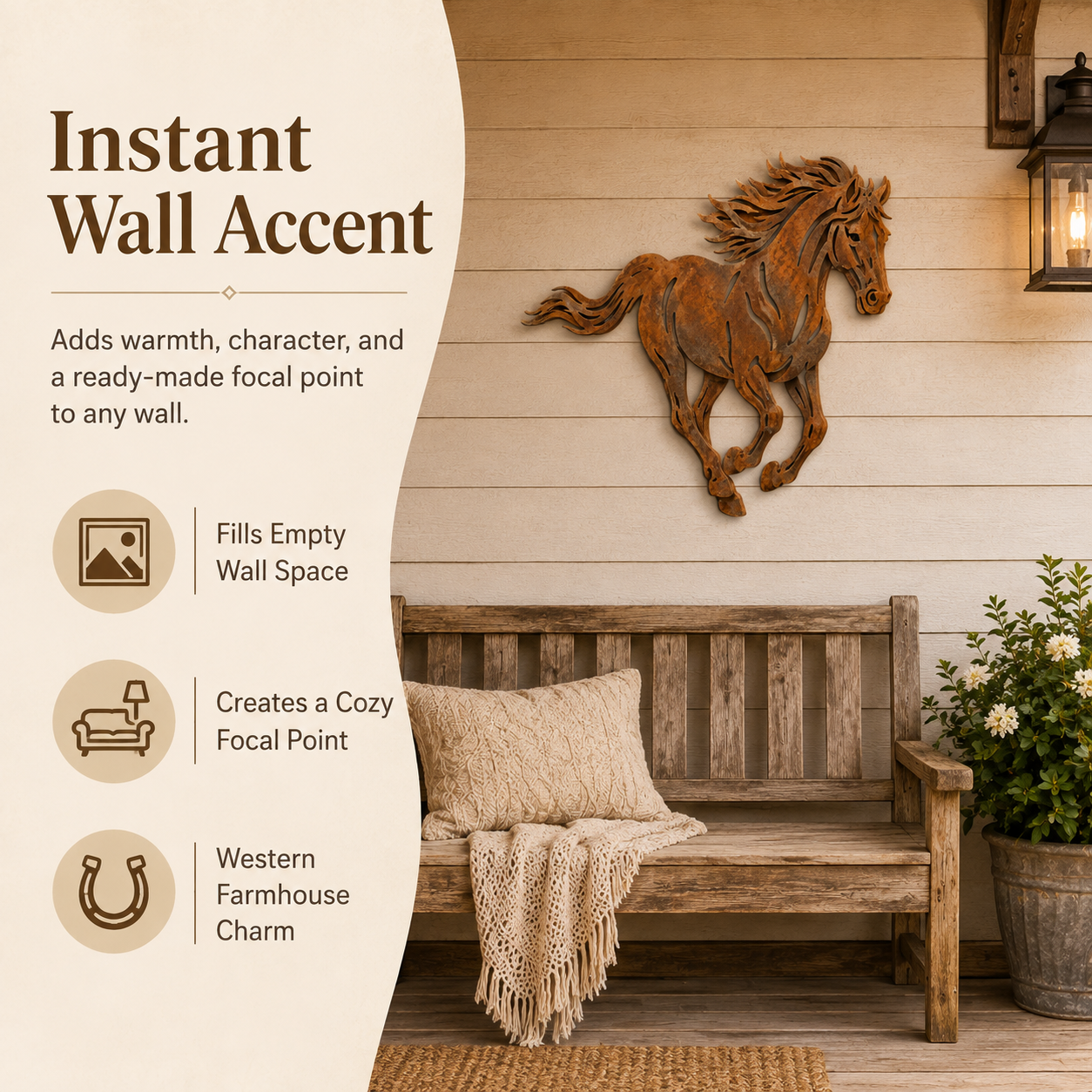 Rustic Running Horse Metal Wall Decor-HandPrint