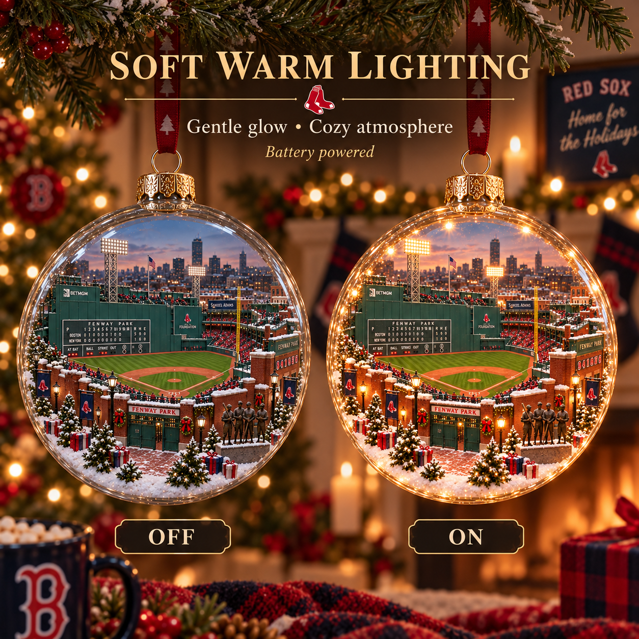 🎄 Go Sox — Light-Up Baseball Diorama Ornament-HandPrint