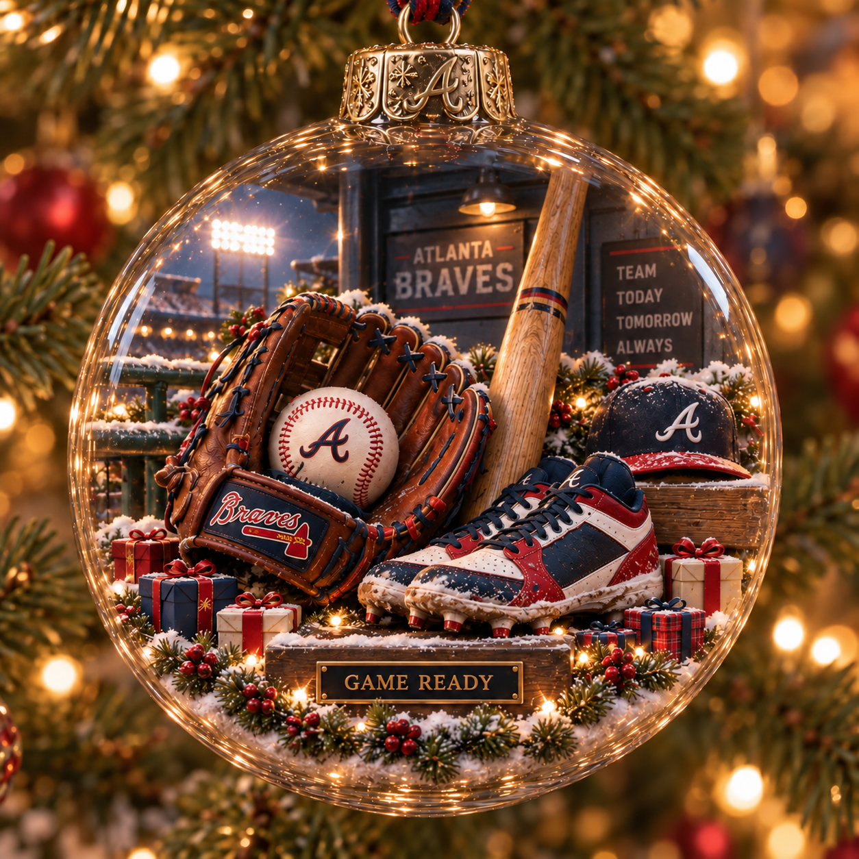 ⚾🎄 Chop On – Light-Up Baseball Heritage Christmas Ornament-HandPrint