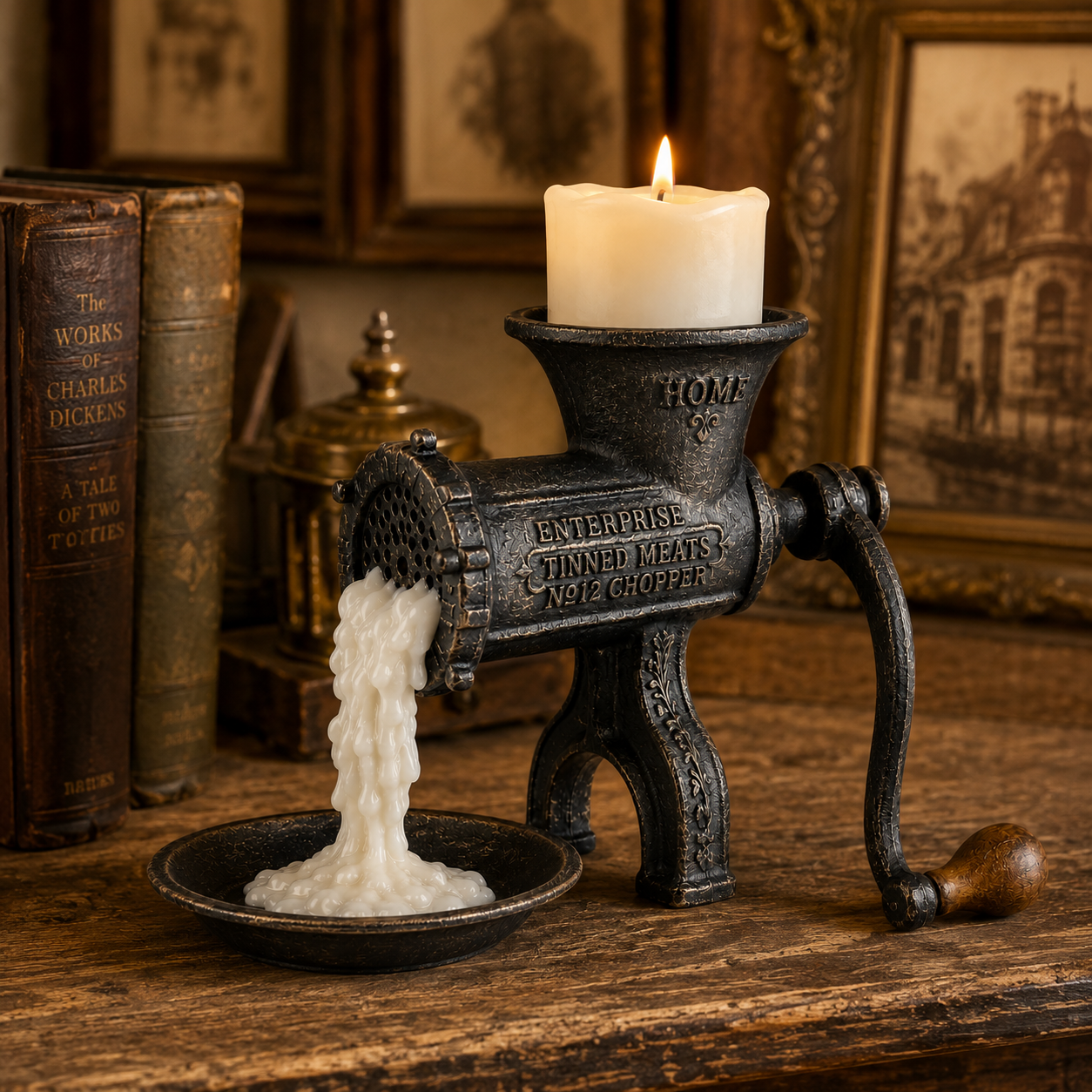 Vintage Meat Grinder Candle Holder-HandPrint