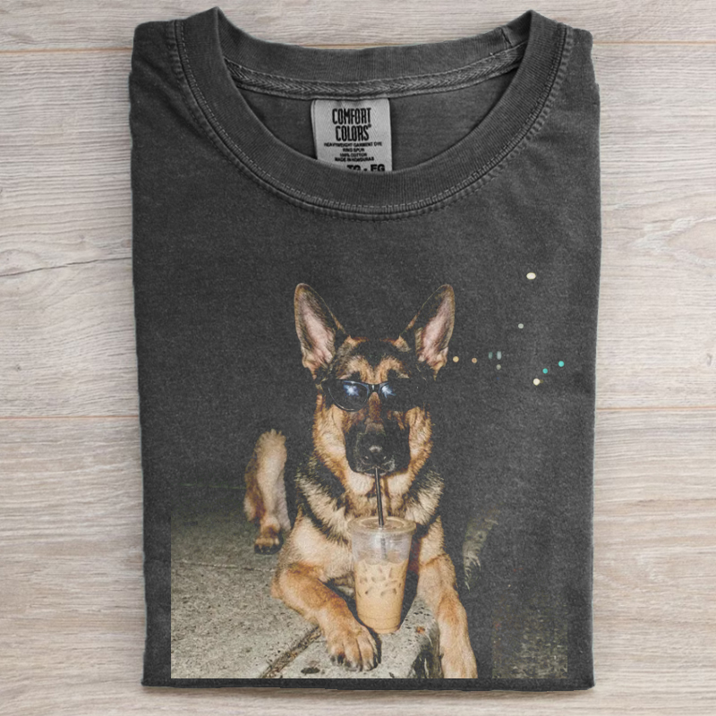 German Shepherd Drinking Iced Coffee T-shirt-NaturexCraft