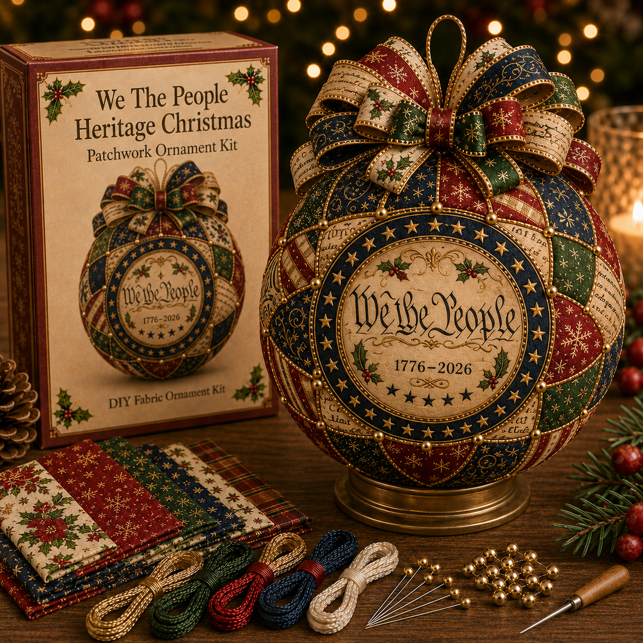 Beginner-Friendly USA 250th Anniversary Christmas Patchwork Ornament DIY Kit-HandPrint
