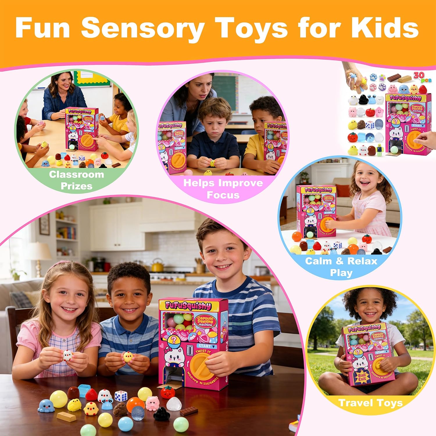 Squishy Capsule Toys for Kids, Mini Vending Machine Toy Set, Soft Stress Relief Squishies Party Favors, Classroom Rewards & Birthday Gifts-HandPrint