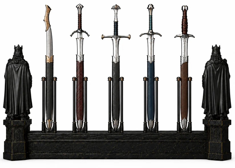 🏰 Complete Fantasy Collector Display Set – Dagger Stand + King Statue Bookends-HandPrint