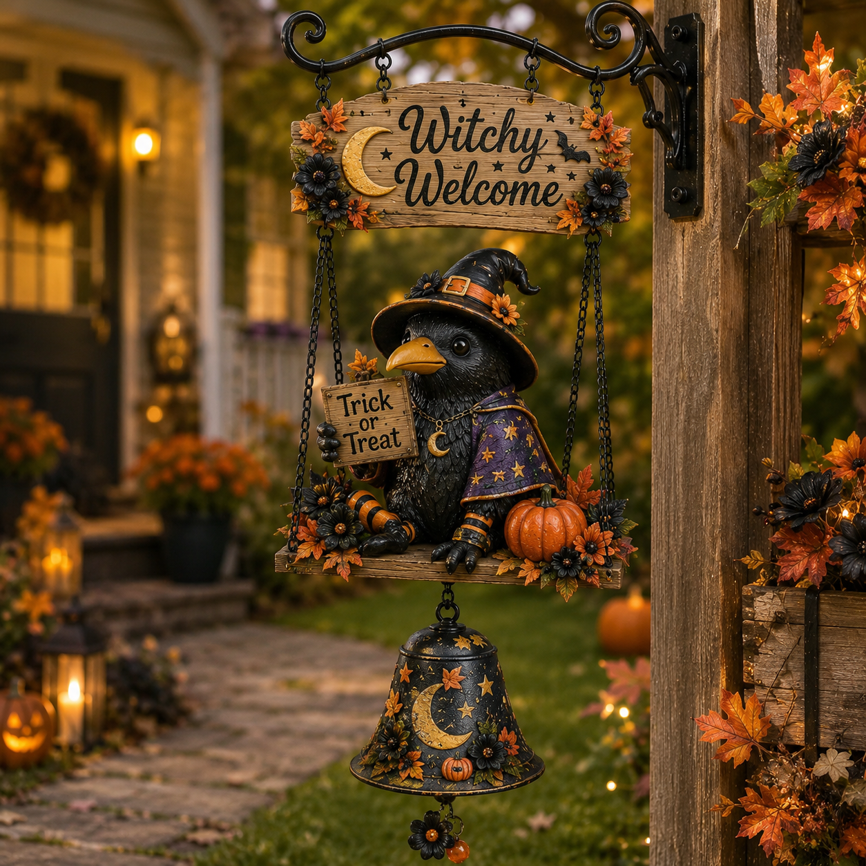 🔥50% Off Last Day -Halloween Hanging Welcome Sign With Bell 🔔-HandPrint