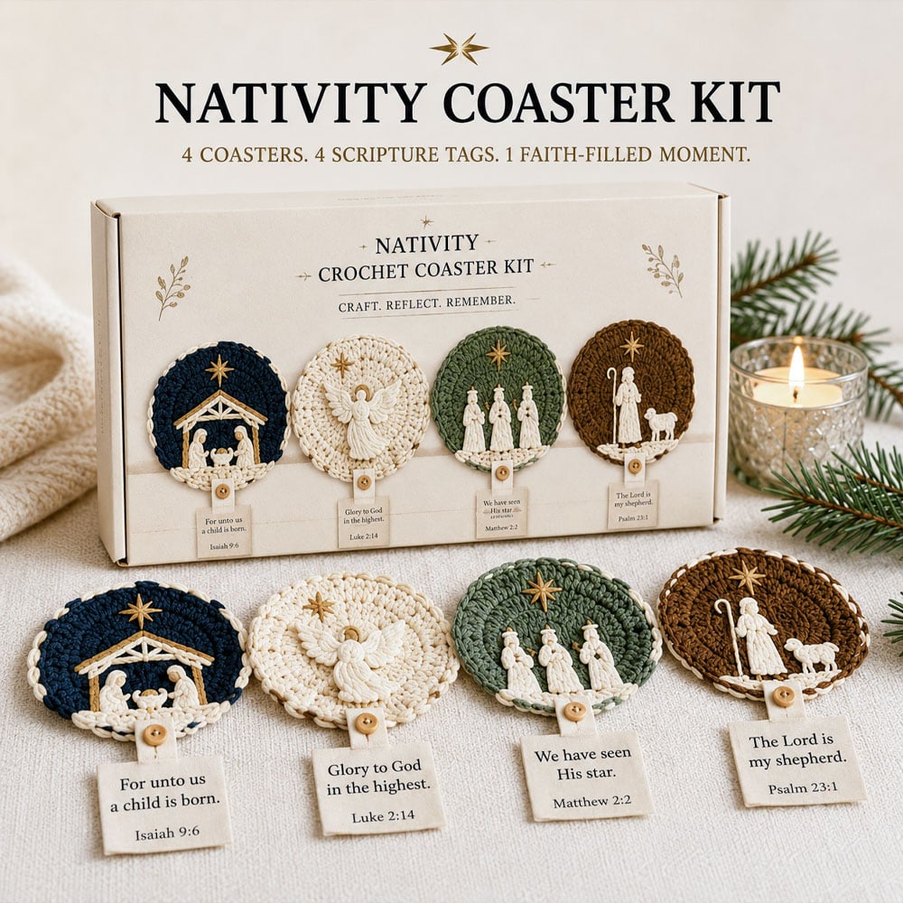 🔥LAST DAY 49% OFF - 🧶Nativity Crochet Coaster DIY Kit-HandPrint