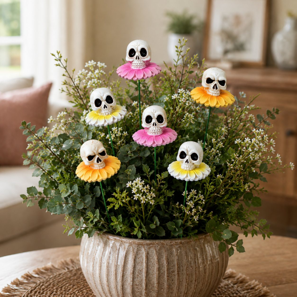 3pcs/Lot Gothic Dark Skull And Flower Figurine-HandPrint