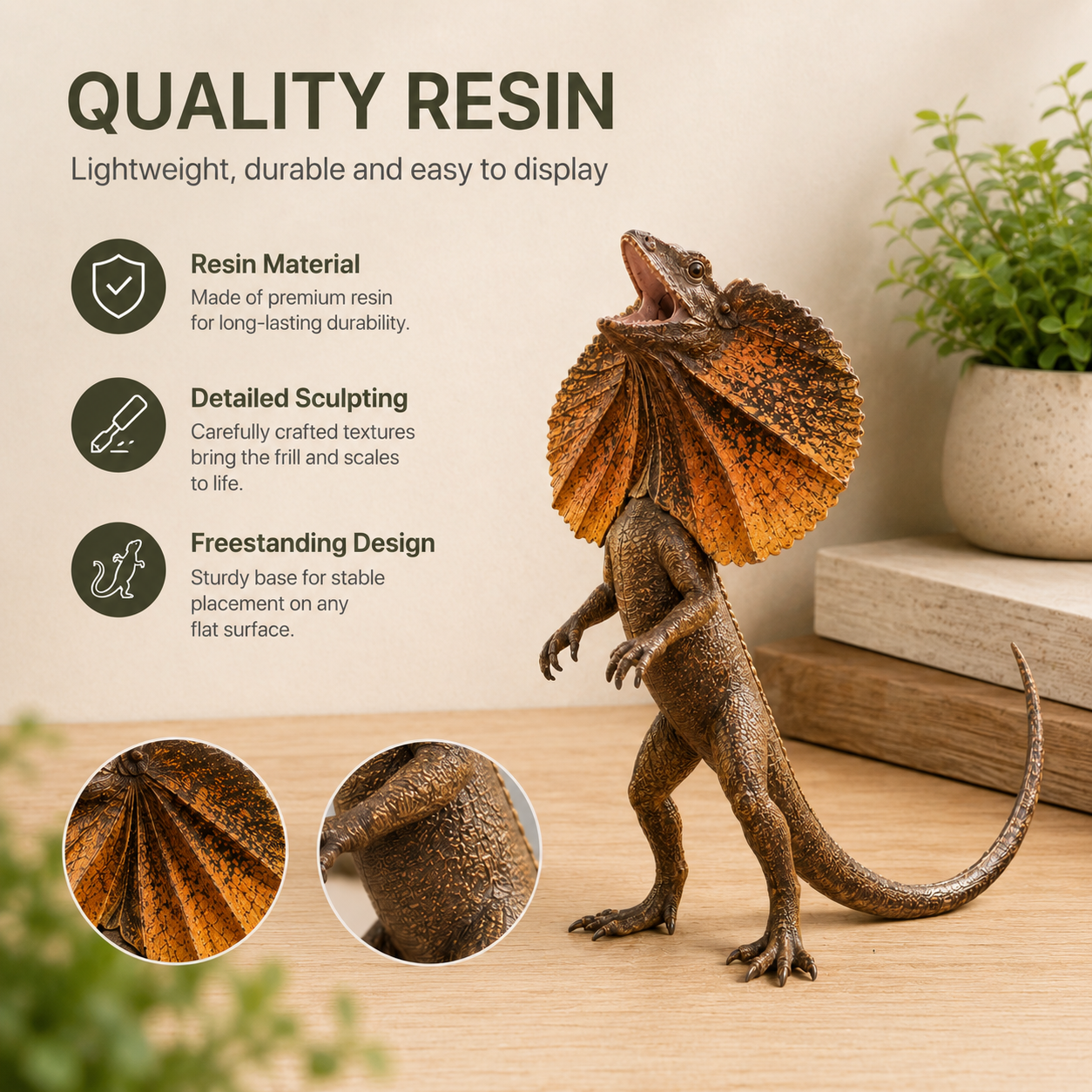 🦎 Frilled-Neck Lizard Resin Figurine-HandPrint