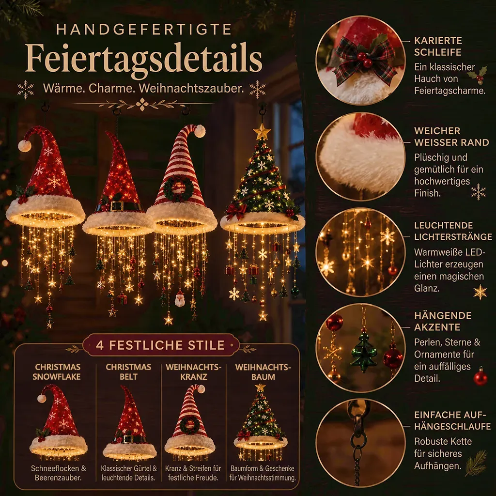 🎅 Beleuchteter Hänge-Kronleuchter in Form einer Weihnachtsmannmütze 🎄-HandPrint