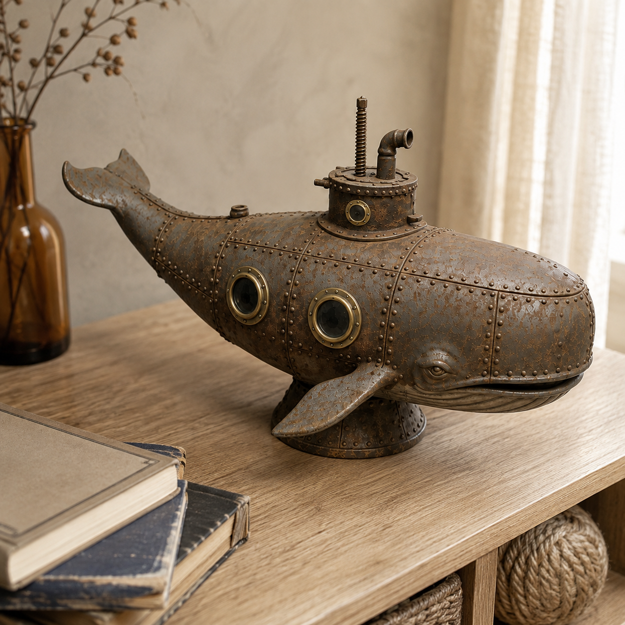 Vintage Mechanical Whale Sculpture-HandPrint
