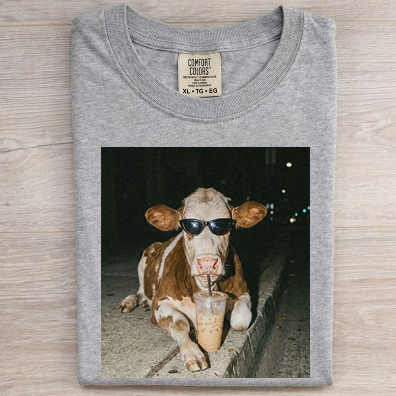 Cow Drinking Iced Coffee T-shirt-NaturexCraft