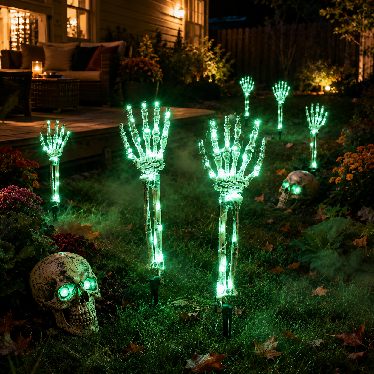 Halloween Skeleton Hands & Skull LED Yard Stakes-HandPrint